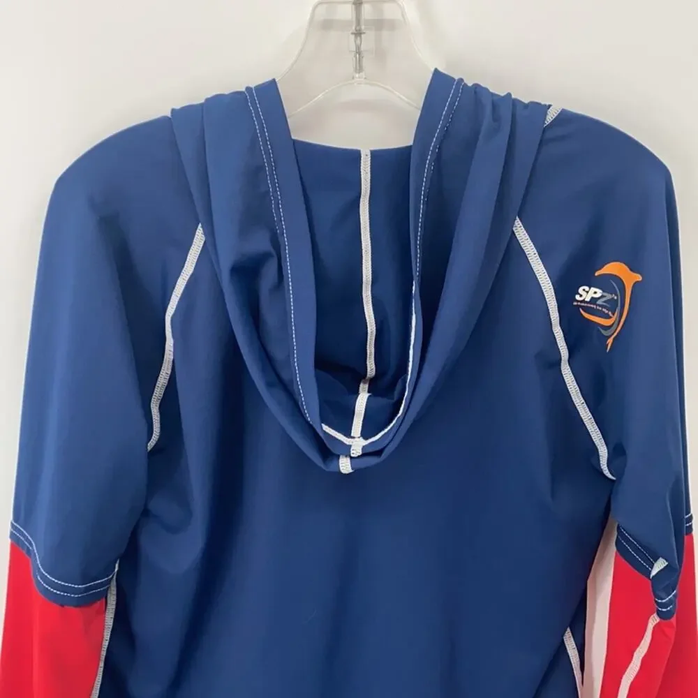 Sun Protection Boys Navy & Red Full Zip Long Sleeve Hoody Size 12